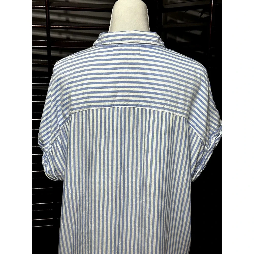 Beach Lunch Lounge Blue/White Stripped Button Down Cuffed Short Sleeves XL_6